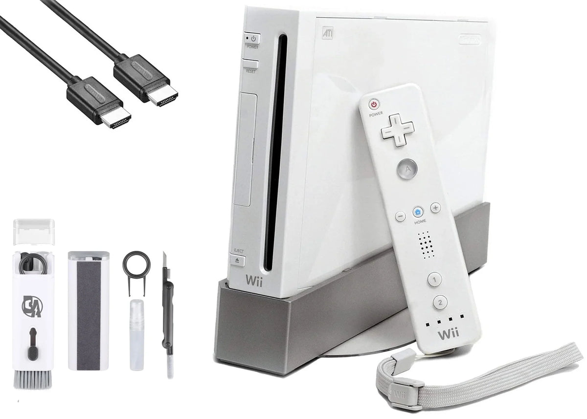Nintendo Wii White Gaming Console + HDMI Cable Cleaning Kit BOLT AXTION Bundle Like New