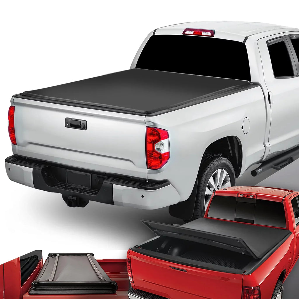 DNA Motoring TTC-TRISOFT-057 For 2014 to 2019 toyota Tundra 6.5' Bed Fleetside Adjustable Tri -Fold Soft Top Trunk Tonneau Cover 15 16 17 18