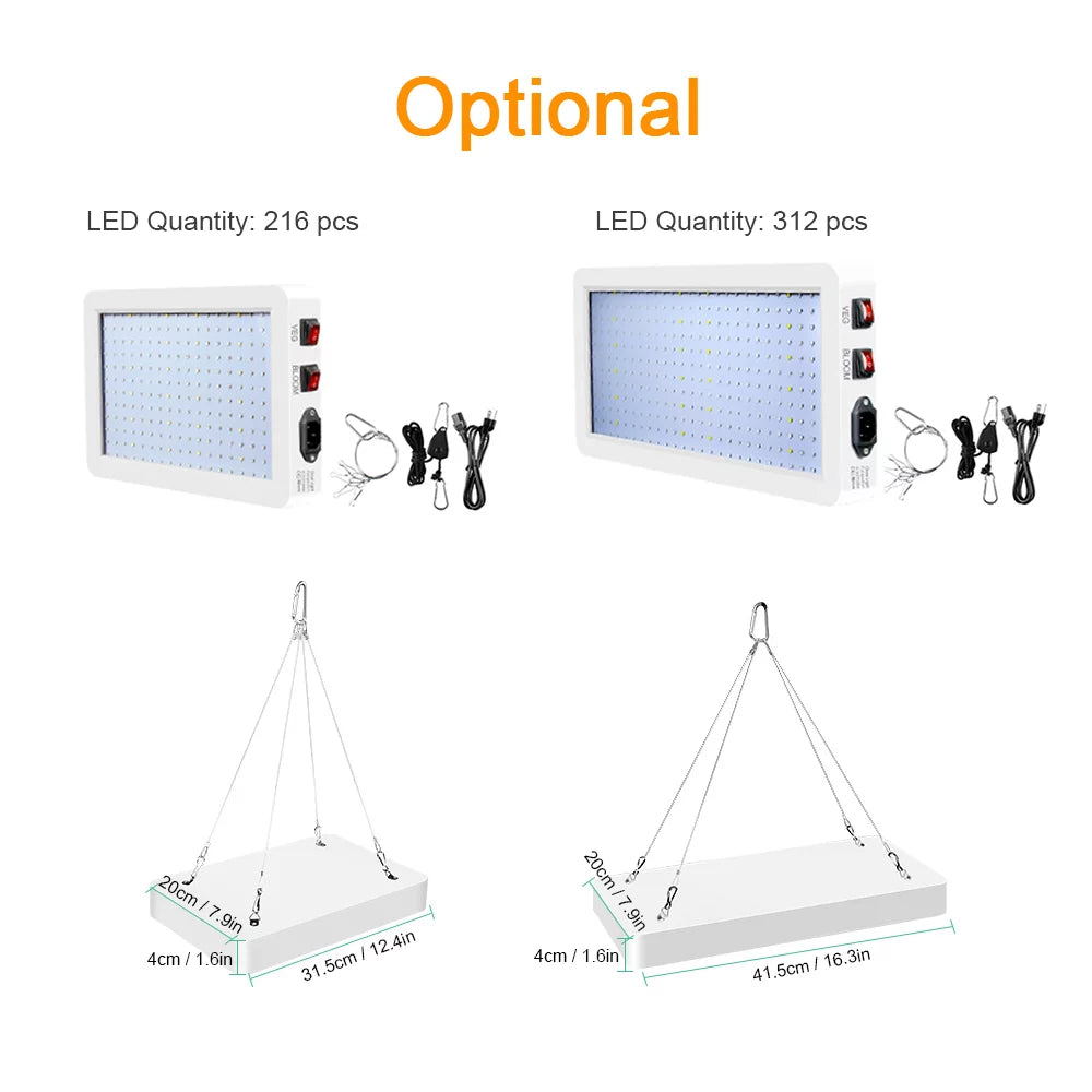 2000W Full Spectrum LED Grow Light with 312 LEDs - Indoor Plant Growing Lamp with Veg/Bloom Switch, IP65 Waterproof, Ideal for Seedlings, Flowers, Greenhouse