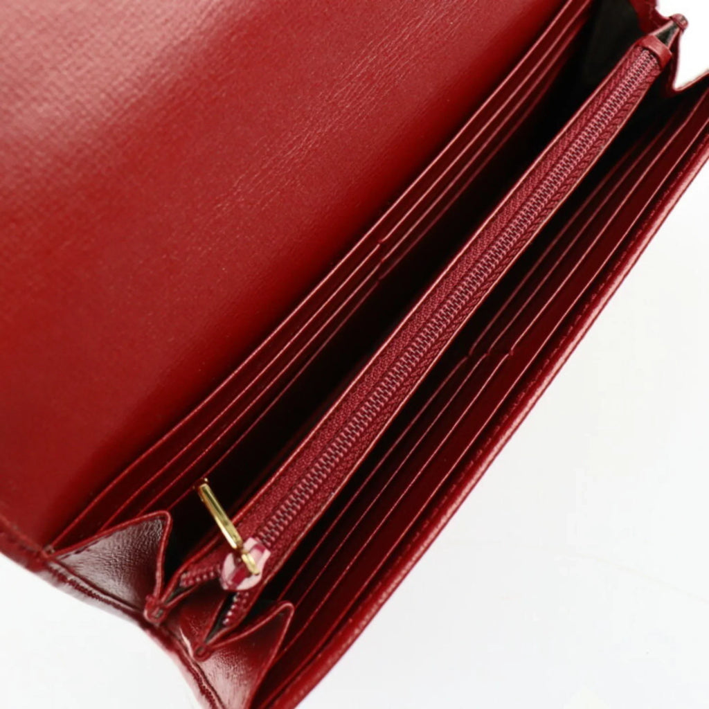 Pre-Owned GUCCI Gucci Interlocking G Marina Bifold Wallet 598531 Leather Red Bordeaux Gold Hardware Long (Good)