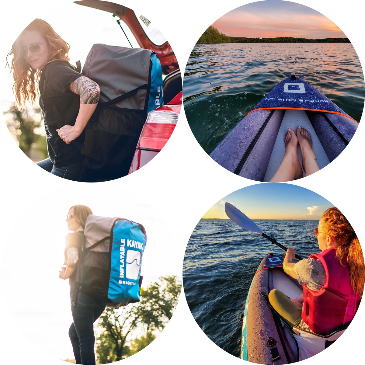 BRIGHT BLUE Blow-up Touring White Water Paddling Kayak 1-2 Persons sit-on with Paddles,Hand Pump,Backpack,Fins
