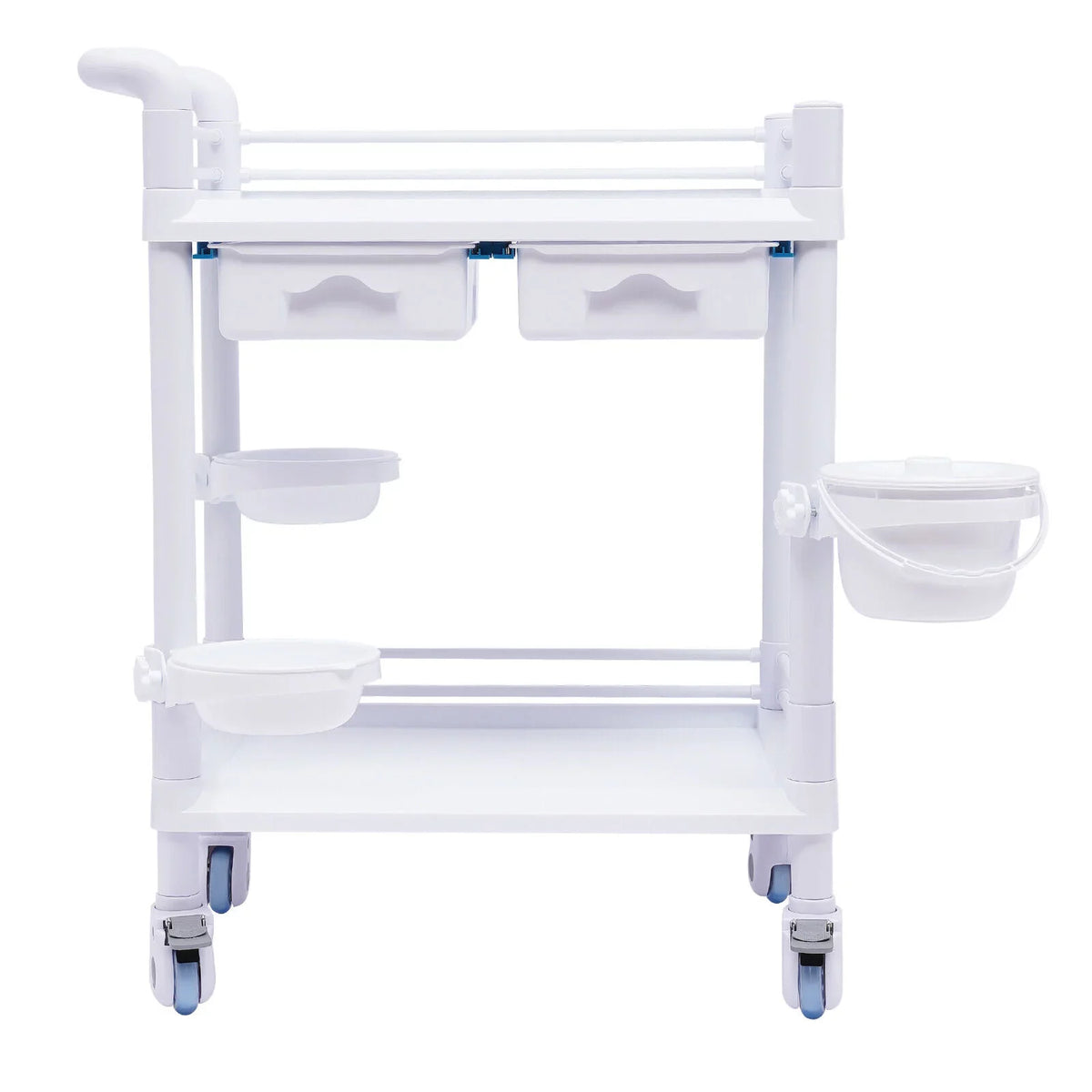 Miumaeov Medical Trolley 2 Tier Spacious Beauty Salon Rolling Trolley with Dirt Buckets Drawers 360°Rotate Wheels Heavy Duty Medical Utility Cart for Hospital Dental Clinic