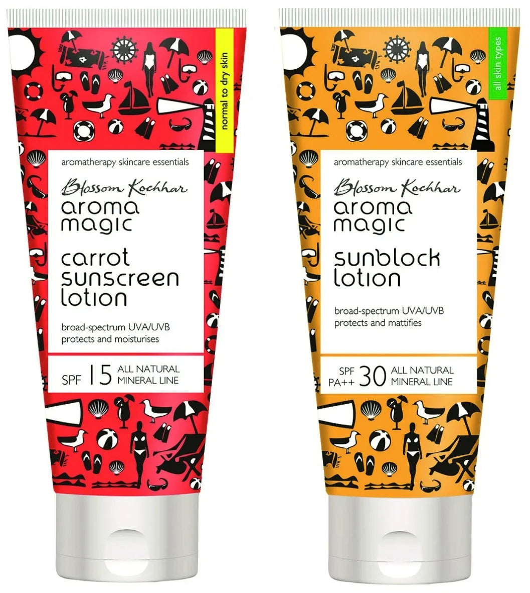 Aroma Magic Sunblock Lotion Spf 30,Carrot Sunscreen Lotion Spf 15 Combo_100Ml