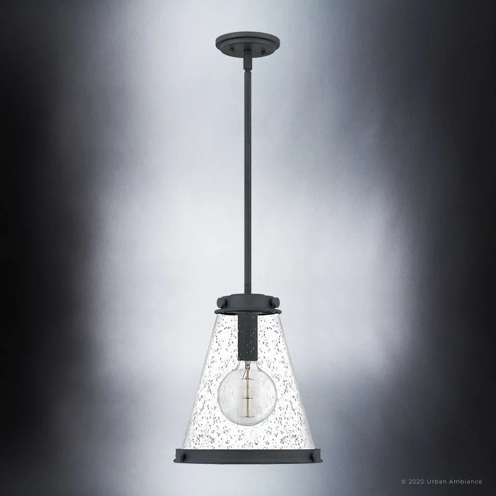 Luxury Modern Farmhouse Indoor Pendant, 14.75''H x 13.00''W, with Casual Style Elements, Transitional Design, Black Sand Finish and Clear Seeded Glass, UQL4290