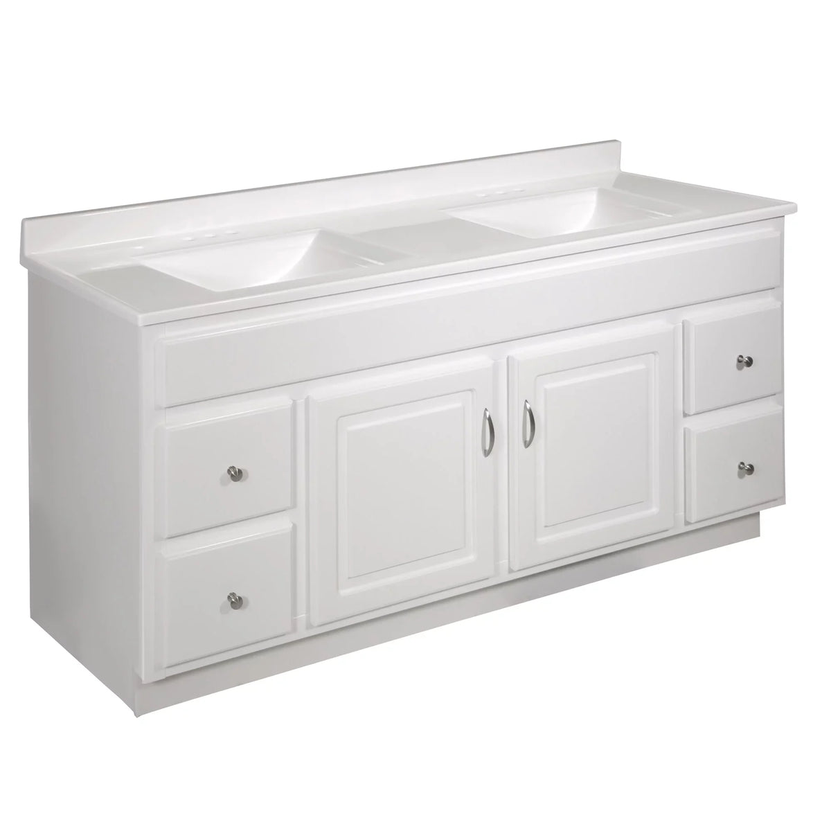 Design House 557678-WHT 61-inch Camilla Cultured Marble Centerset Mount Rectangle Double Bowl Vanity Top with Integrated Backsplash, Solid White