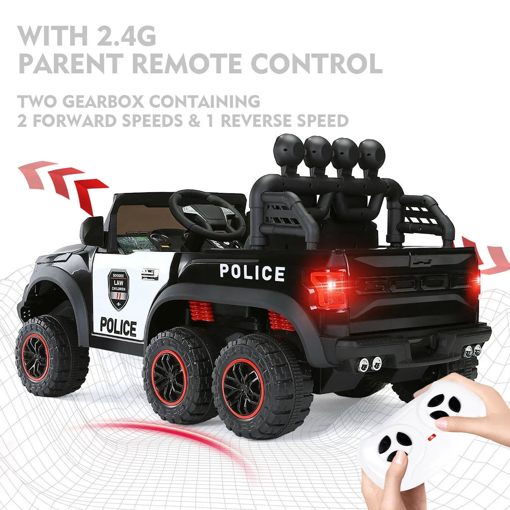 JOYLDIAS 6 Wheels 12V Kids Ride on Police Car Toy with Remote Control (Black)