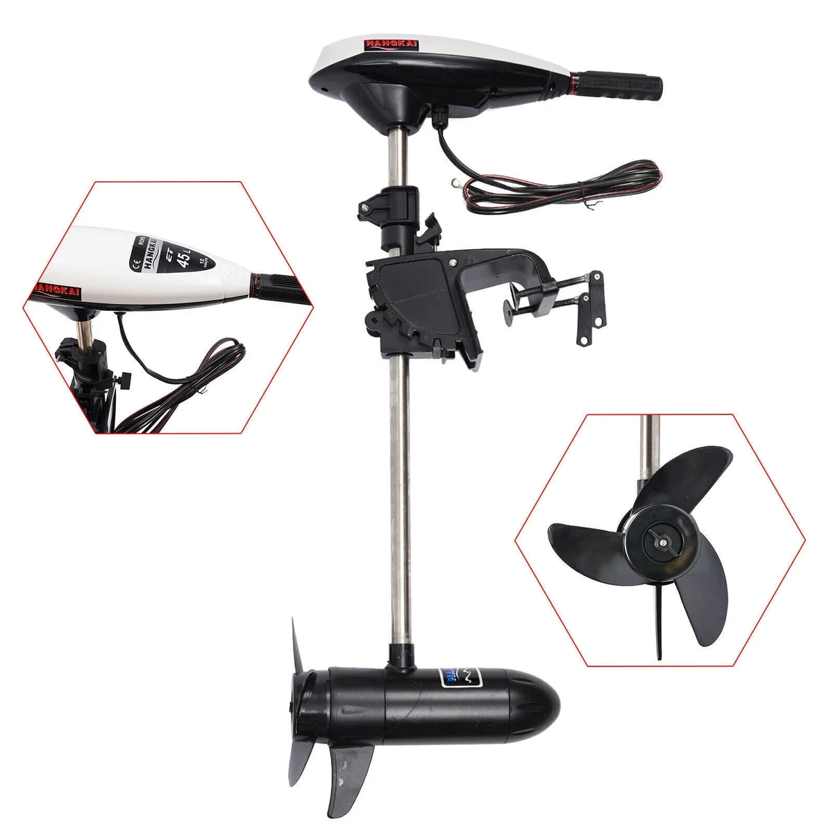 HANGKAI 12V 45LBS Electric Boat Motor Outboard Trolling Motor Engine Heavy Duty