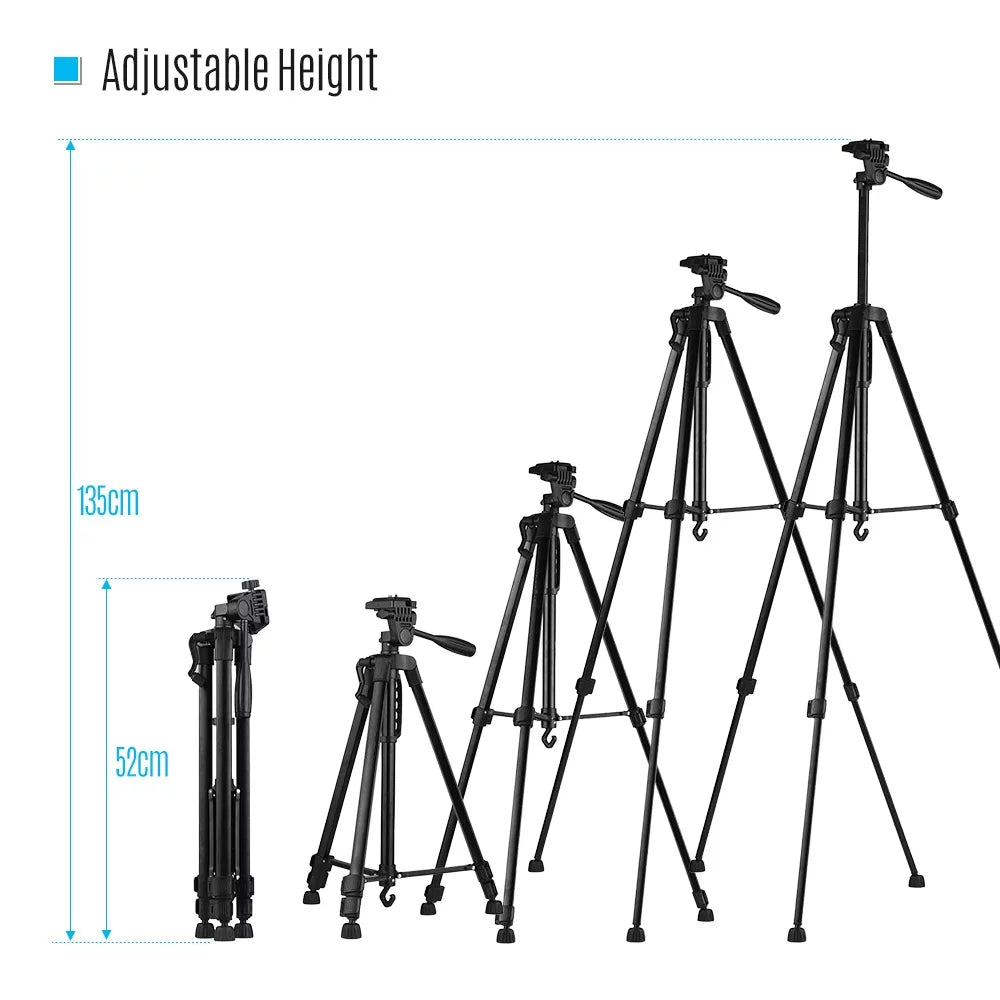 Andoer Lightweight Photography Tripod Stand Aluminum Alloy 3kg Load Capacity Max. Height 135cm/53in with Carry Bag Phone Holder for DSLR Camera Smartphone