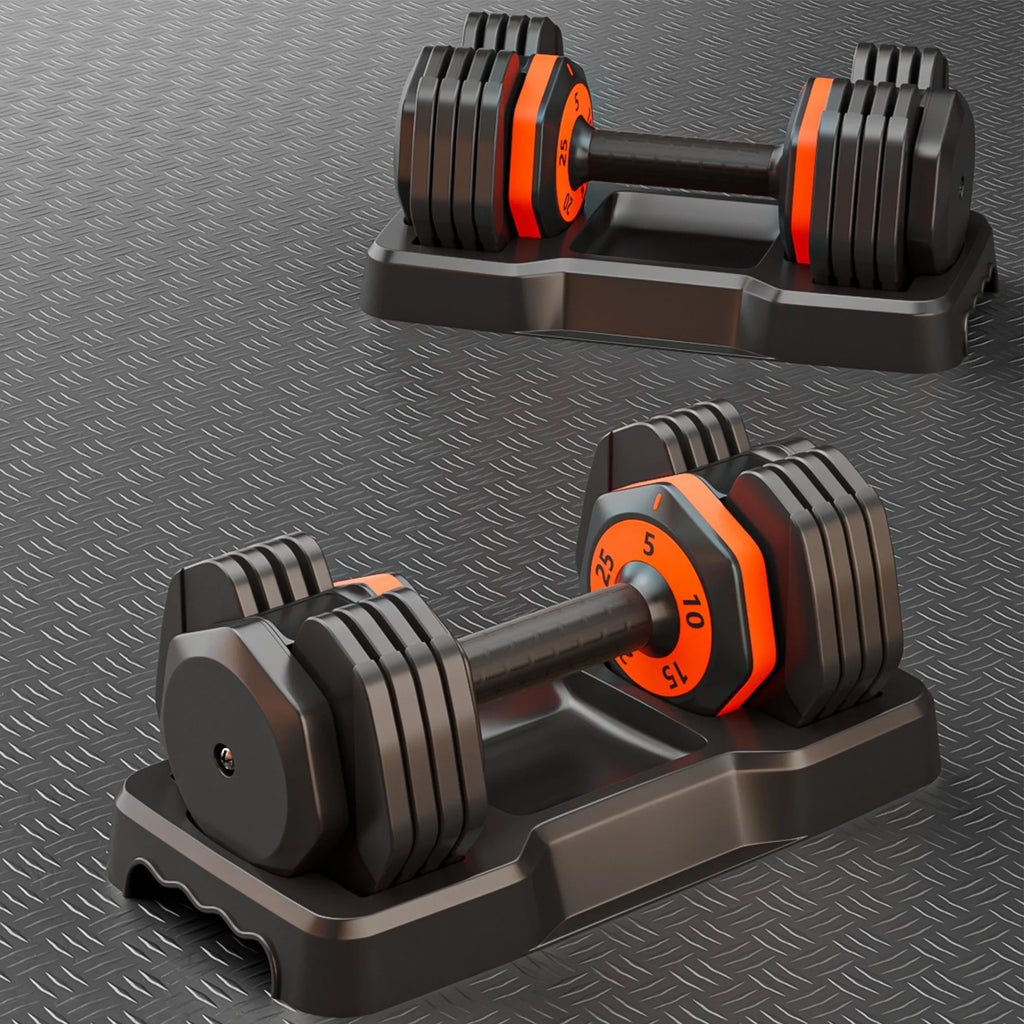 Adjustable Dumbbell Set with Anti-Slip Handle - 25 pounds per dumbbell (pair) - 54.0 - Upgrade your home gym with adjustable weight and secure grip!