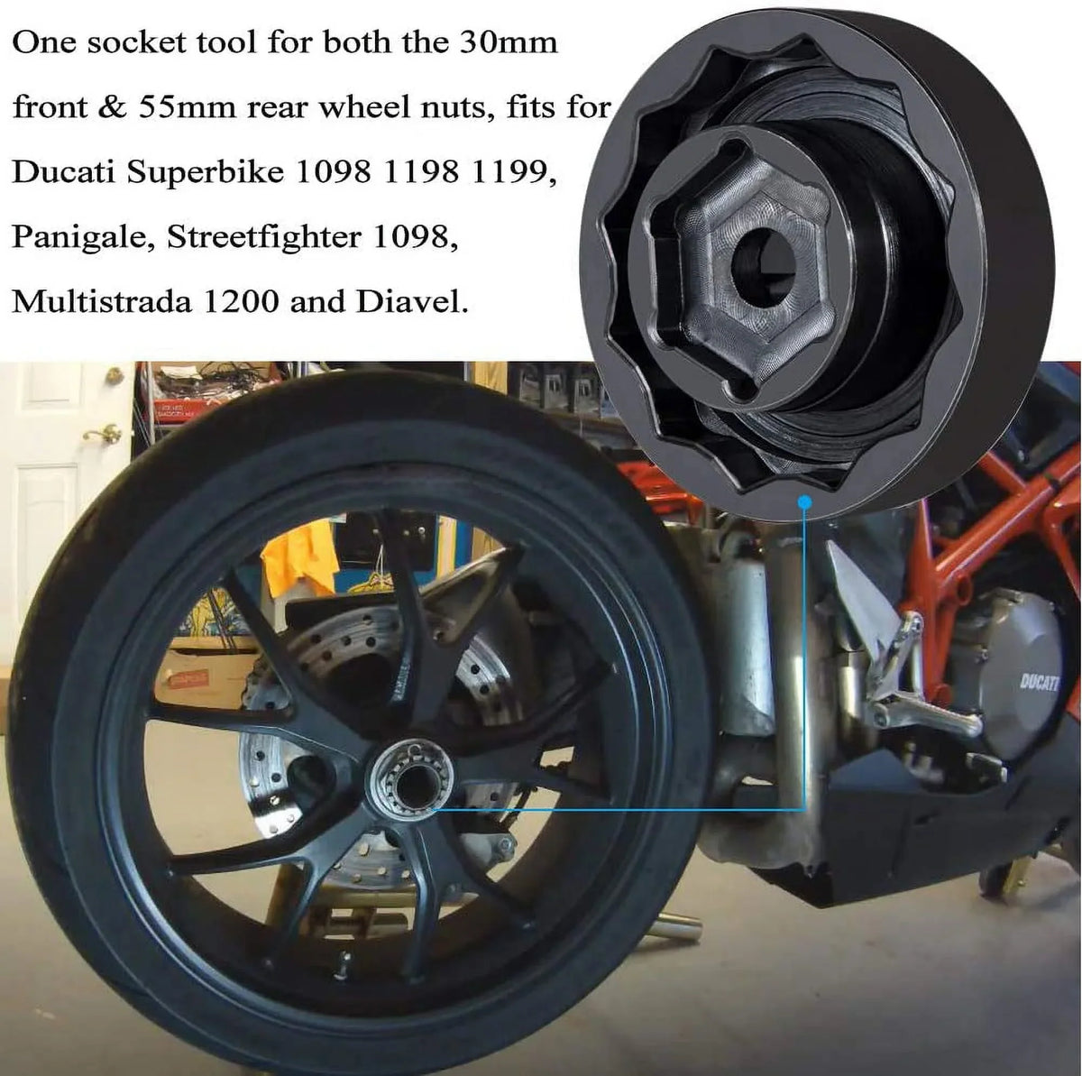 Front Rear Wheel Axle Nut Socket Tool for Ducati Motorcycle ATVs Super Bike 1098 1198 1199 Panigale Multistrada Diavel (30mm + 55mm)