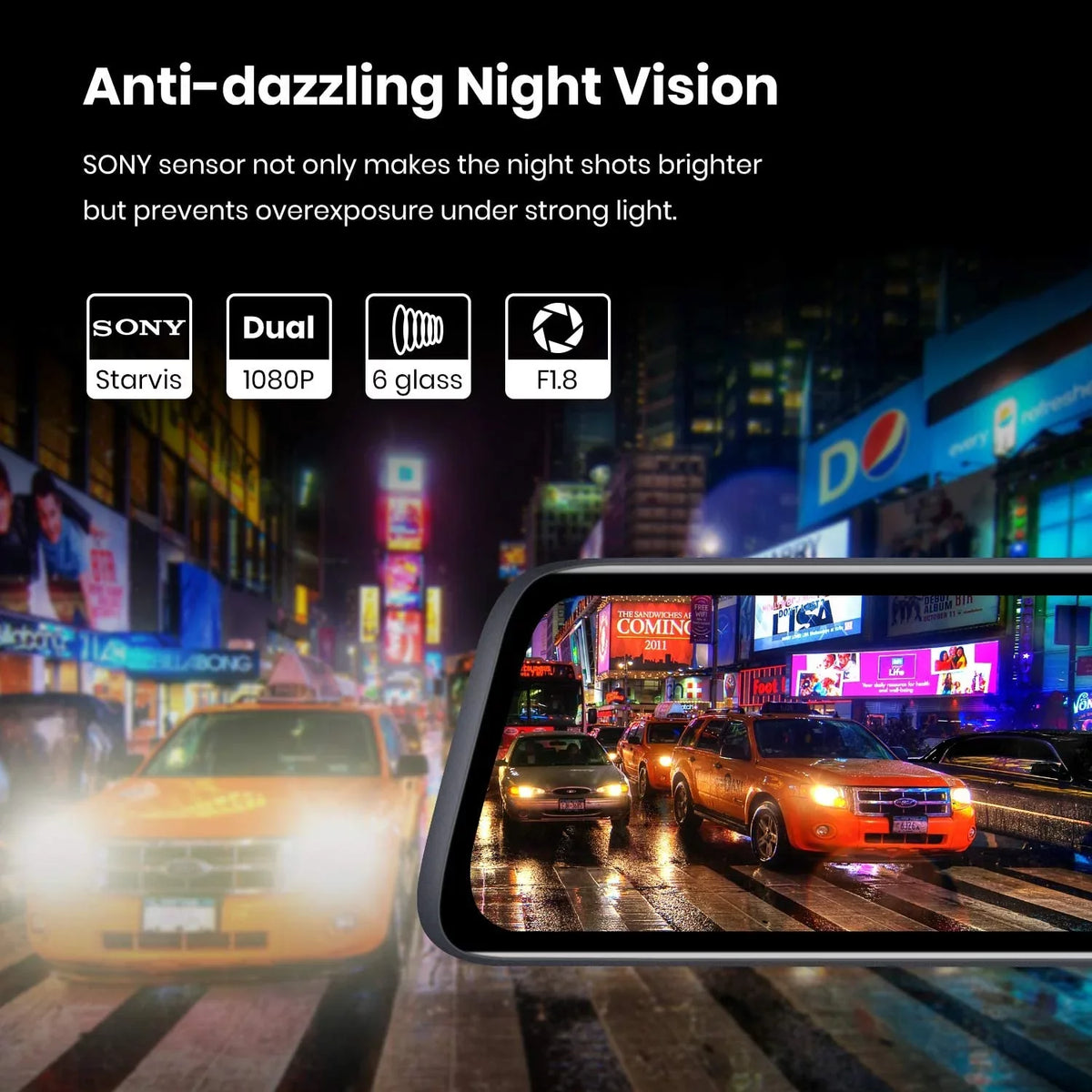 AUTO-VOX V5 9.35'' Full Laminated Ultrathin Touch Screen Rear View Mirror Camera, Dual 1080P Super Night Vision Backup Camera