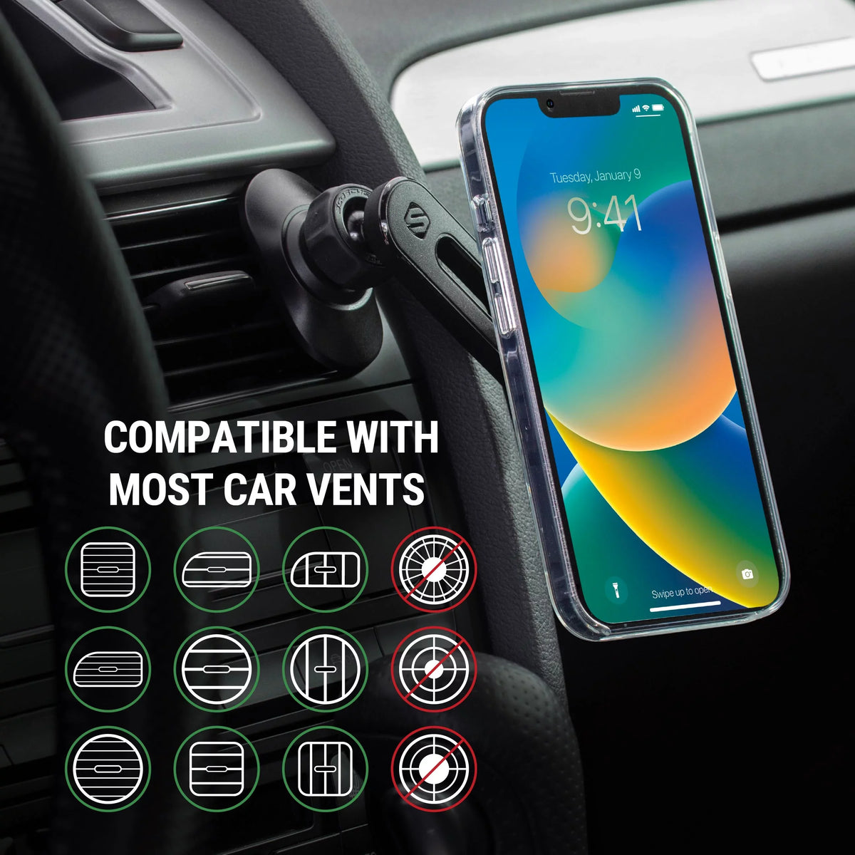 Scosche MPMSODVM MagicMount Pro MS 4in1 Magnetic Dash/Windshield/Vent Mount Comp w/ iPhone 15/14/13