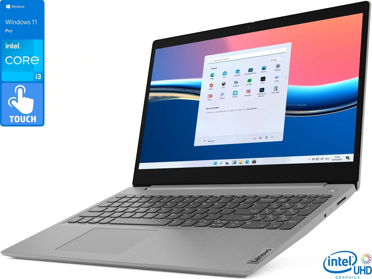Lenovo IdeaPad 3 Laptop, 15.6" HD Touch Display, Intel Core i3-1115G4 Upto 4.1GHz, 8GB RAM, 256GB NVMe SSD, HDMI, Card Reader, Wi-Fi, Bluetooth, Windows 11 Pro S