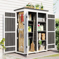Homiyad Outdoor 5.5ft Hx4.1ft L Wood Storage Shed, Garden Tool Cabinet with Waterproof Asphalt Roof, Four Lockable Doors, Multiple-Tier Shelves, White and Gray