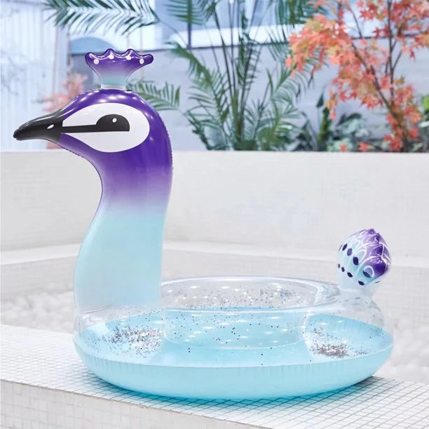 Melia Swim Party Toys Inflated Glitter Pool Float Peacock Designed with Fast Valves Lounge Raft Decorative Water Game Summer Beach Party for Kids | 48 Inch