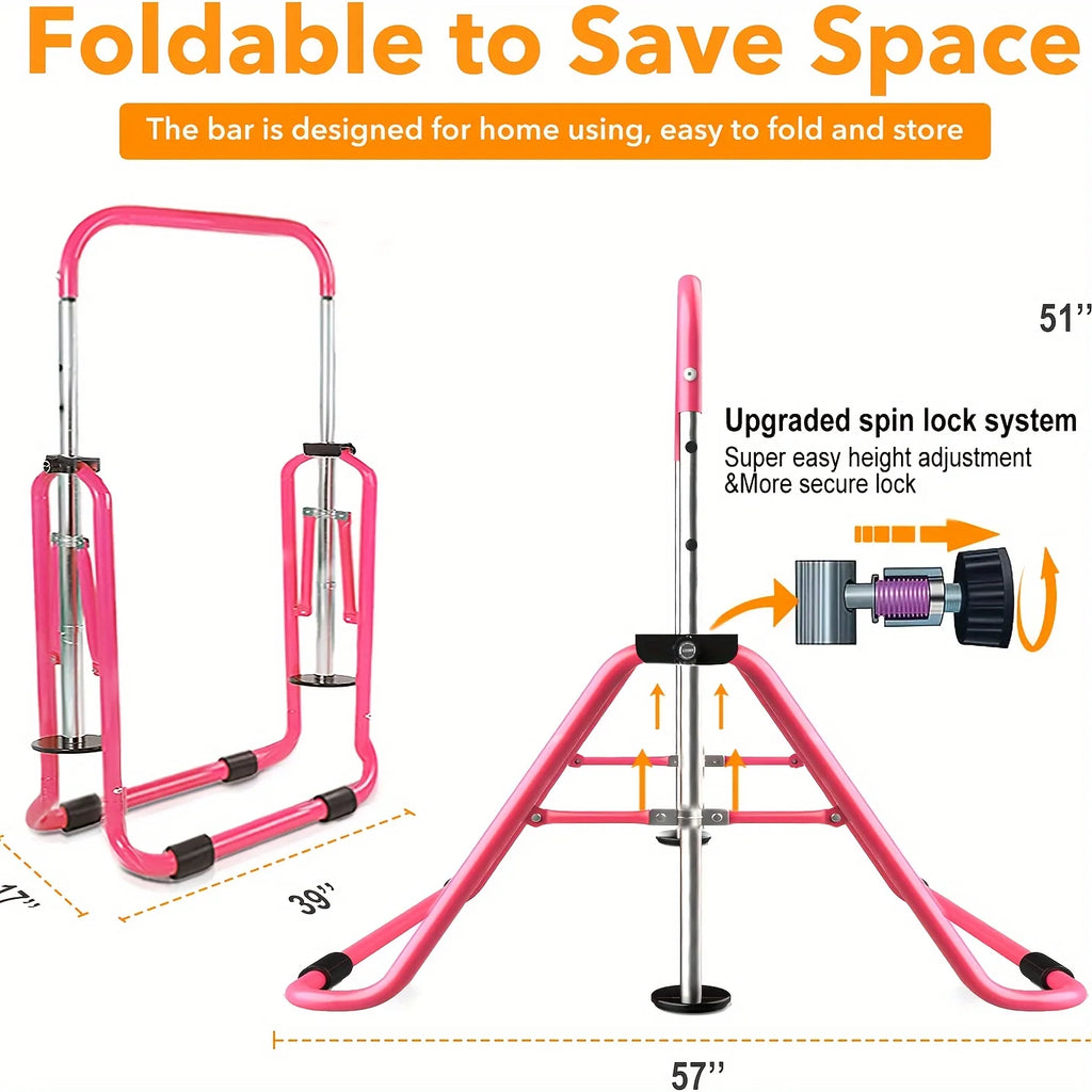 DFSDFGF32 Home Gymnastics Bar, Adjustable Height Horizontal Training Bar For Children, Foldable Junior Kip Bar With Non-slip Base, Up To 140lbs Capacity, For Ages 3-10