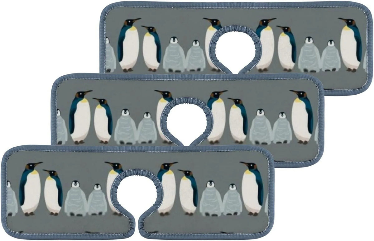 Bestwell 3PCS Faucet Absorbent Mat, Sea Bird Penguin Washable Sink Splash Guard Drip Catcher, Kitchen Bath Countertop Sinkmat Microfiber Drying Mats