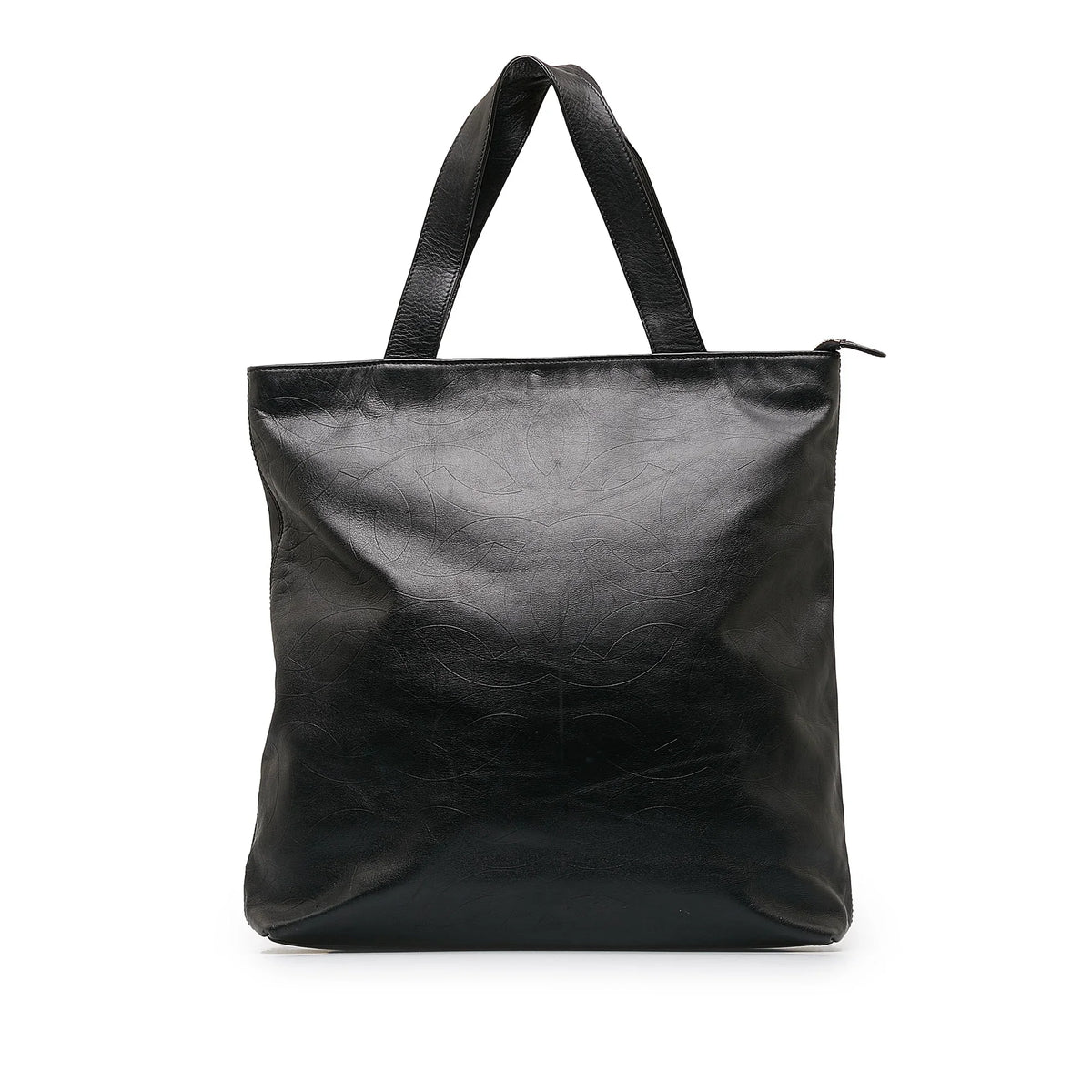 Pre-Owned Authenticated Chanel CC Tote Lambskin Leather Black Tote Bag Unisex (Good)