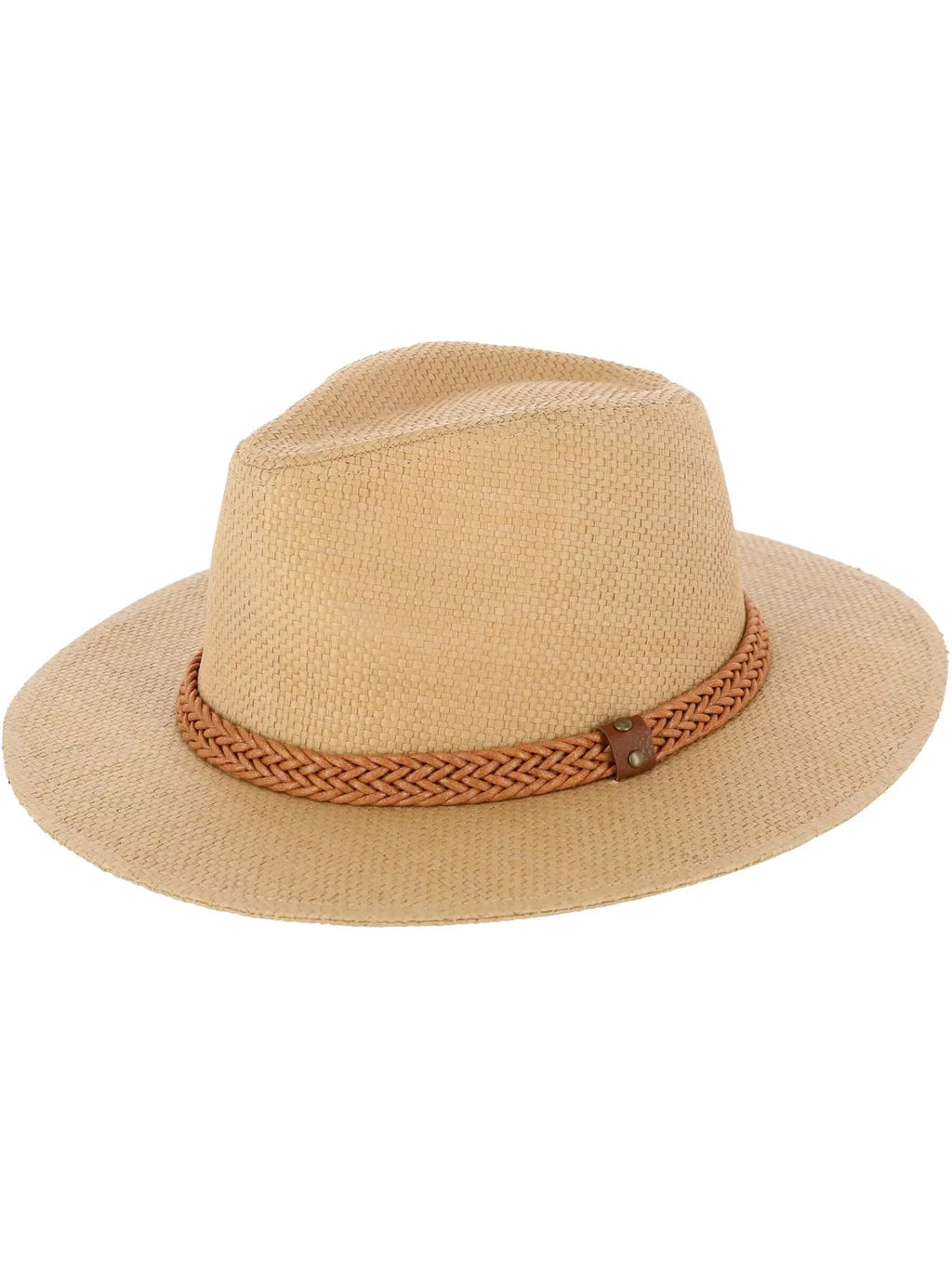 Epoch Hats Company Panama Straw Fedora Hat with Faux Leather Band (Women)
