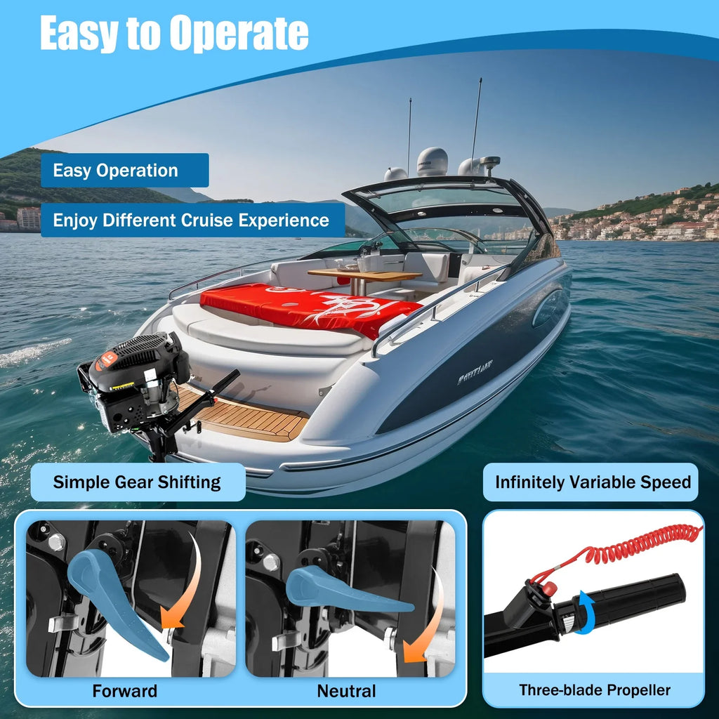 Fichiouy 6 HP 4 Stroke Outboard Motor Engine Tiller Shaft Boat Engine Air Cooling 2500rpm with CDI Water Air Cooling System 1:1.5