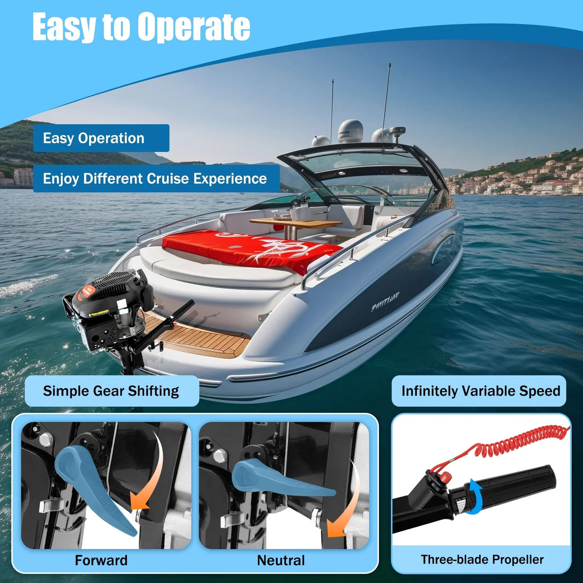 Fichiouy 6 HP 4 Stroke Outboard Motor Engine Tiller Shaft Boat Engine Air Cooling 2500rpm with CDI Water Air Cooling System 1:1.5