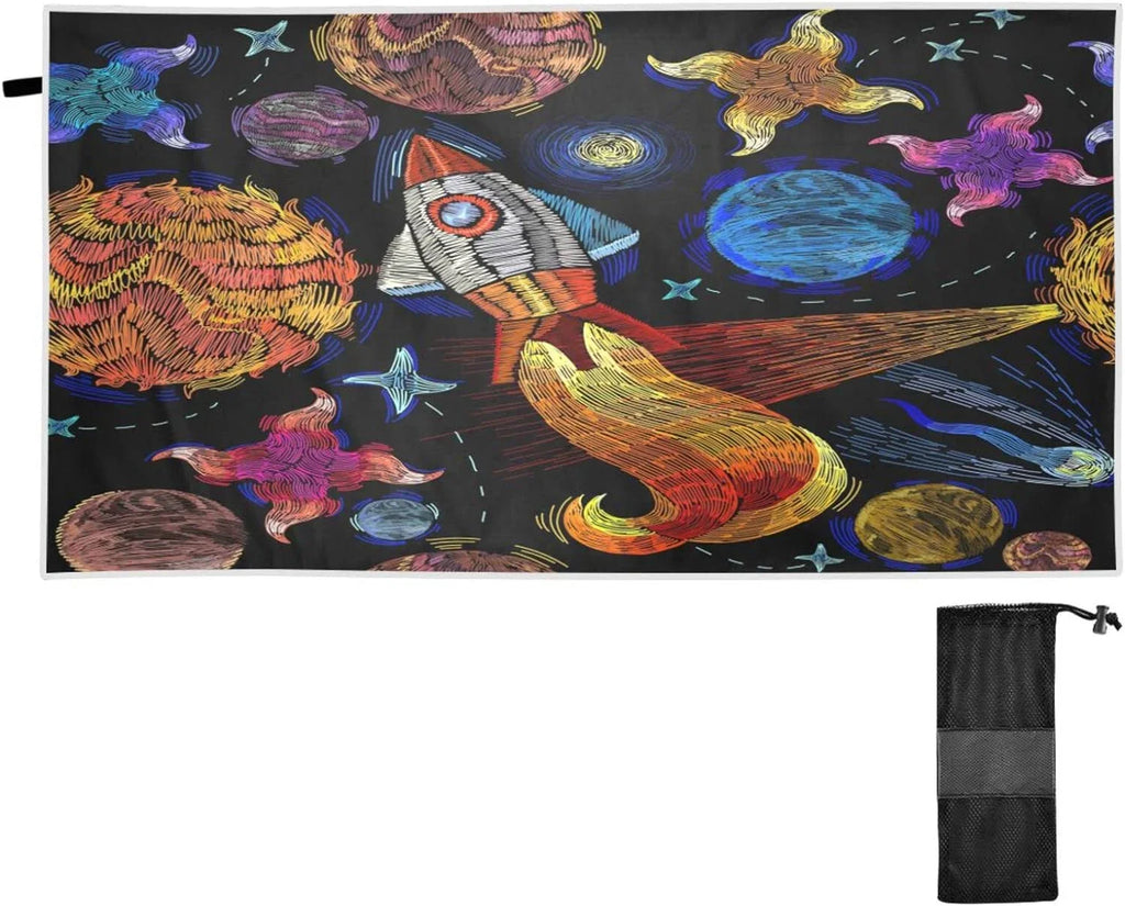 Bestwell Embroidered Universe Pattern Beach Towel - Lightweight Compact Oversized Travel Towels - Super Absorbent Quick Dry Towel for Swimming Camping Holiday（366）