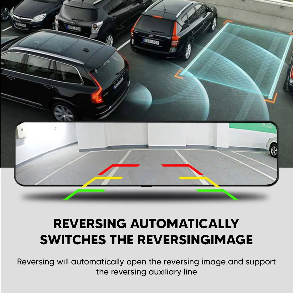 Car Rear View Mirror Camera Dual Dash Cam DVR Video Recorder Driving Recorder with Night Vision Panoramic Rearview Mirror with 4K 12" Full Touch Screen