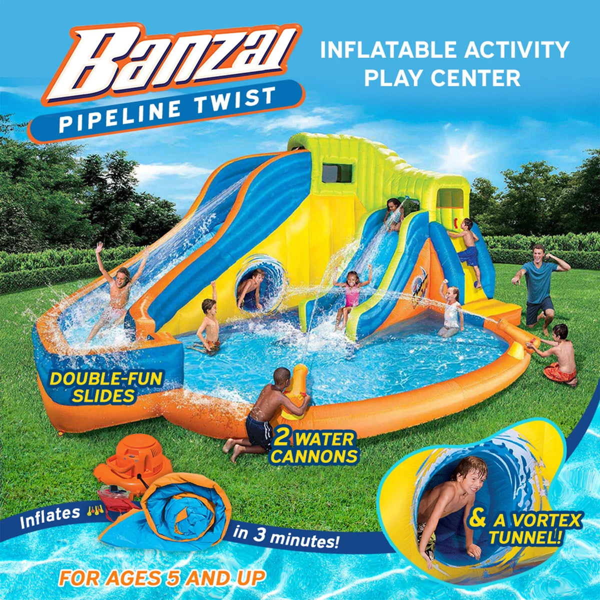 Banzai Pipeline Twist Kids Blow-up Backyard Waterpark Play Center