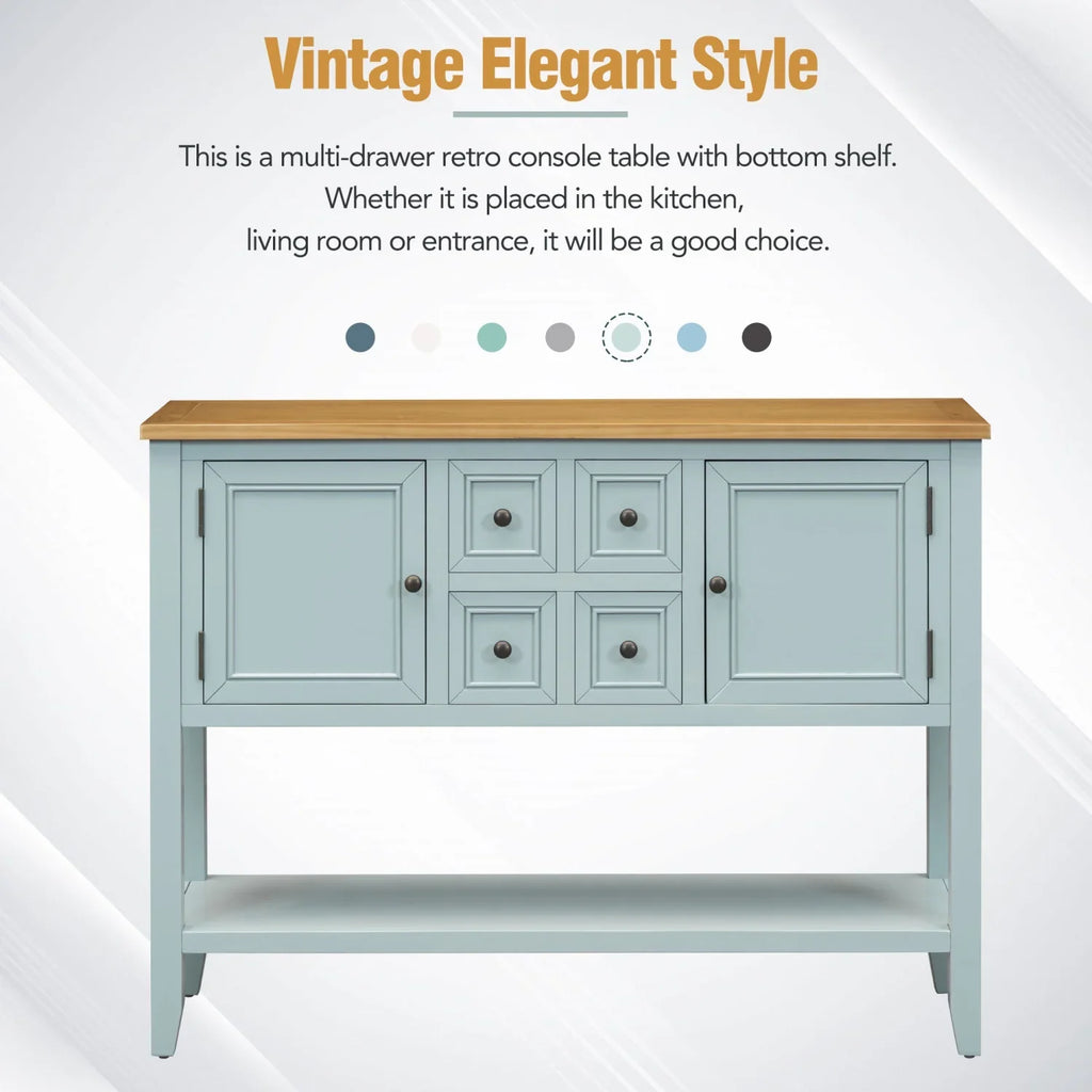 TREXM Cambridge Series Ample Storage Vintage Console Table with Four Small Drawers and Bottom Shelf for Living Rooms Entrances and Kitchens (Antique Gray OLD SKU WF190263AAE)