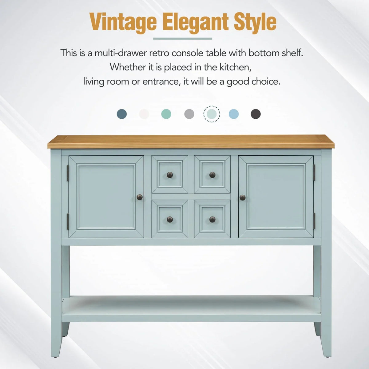 TREXM Cambridge Series Ample Storage Vintage Console Table with Four Small Drawers and Bottom Shelf for Living Rooms Entrances and Kitchens (Antique Gray OLD SKU WF190263AAE)