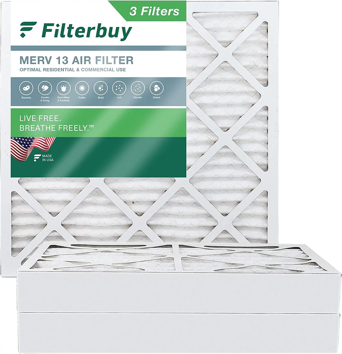 Filterbuy 25x25x4 MERV 13 Pleated HVAC AC Furnace Air Filters (3-Pack)