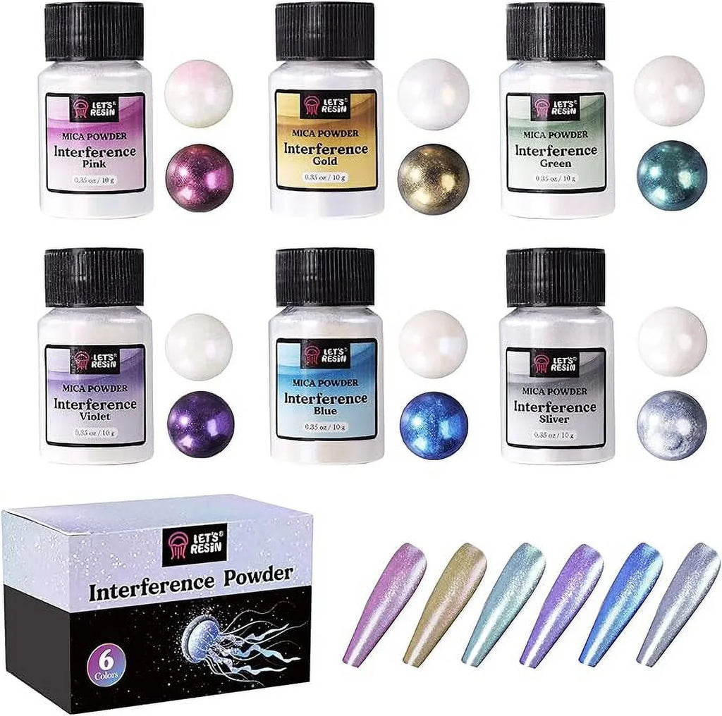 LET'S RESIN Resin Mica Powder, 6 Colors Interference Mica Powder for Epoxy Resin, Spirit Pearl Pigment Powder for Resin, Coat Slime, Art