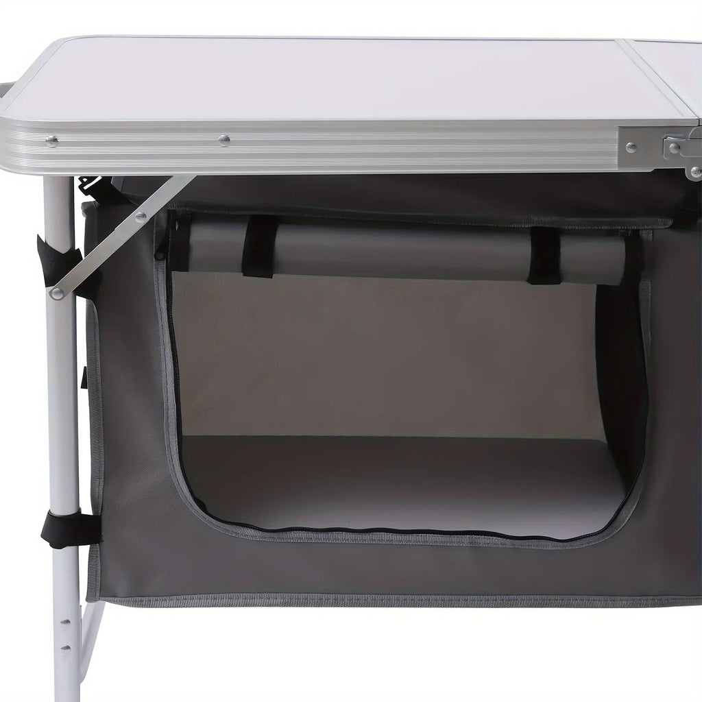Folding Camping Table with Storage Compartment Lightweight Camp Kitchen Table Height Adjustable Indoor Outdoor Table Perfect for Tailgating Backyards BBQ Picnic