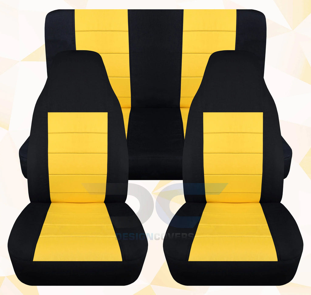 T239-Designcovers Compatible with 2003-2006 Jeep Wrangler LJ Two Tone Seat Covers:Black and Yellow - Full Set Front&Rear