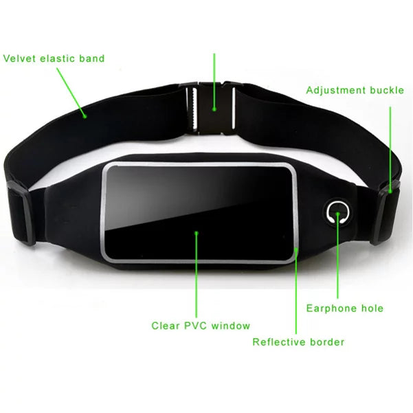 Black Sports Running Workout Waist Bag Belt Case w Retractable Headset MONO Handsfree Earphone Mic J3P for Samsung Galaxy A7 (SM-A700FD) A6 - Sony Xperia Z5 Z4v Z3v Z3+ Z3 Z2 Z1S Z1 XZs XZ1 T3