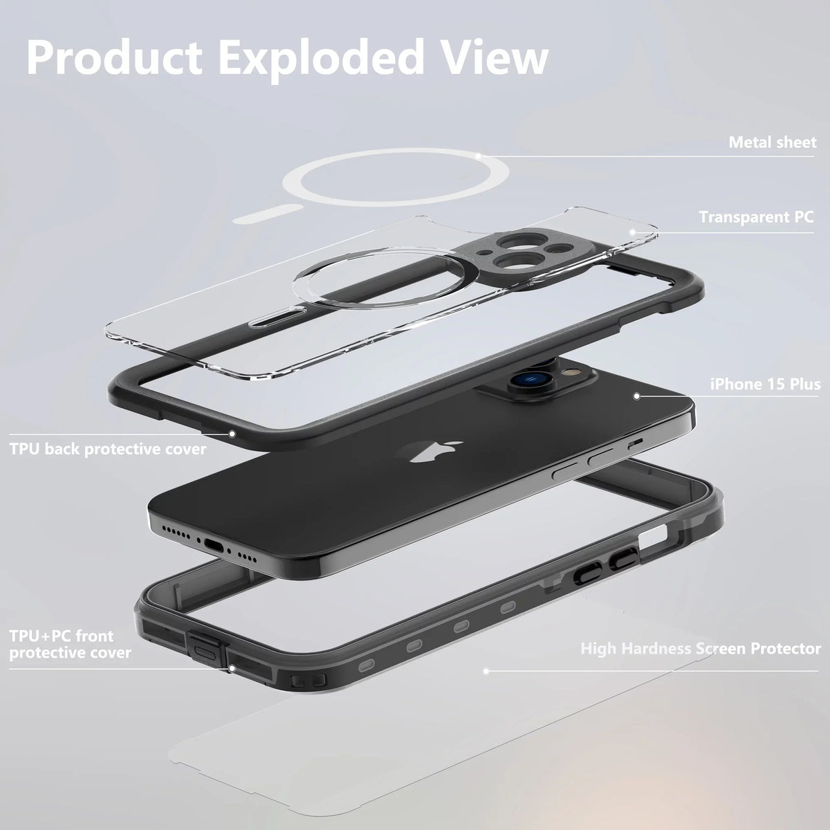 ELEHOLD for iPhone 15 Plus Waterproof Case, Built-in Screen Protector Full-Body Rugged Shockproof Military Drop Proof IP68 Underwater Heavy Duty Magnetic Case for iPhone 15 Plus - 6.7inch,Black
