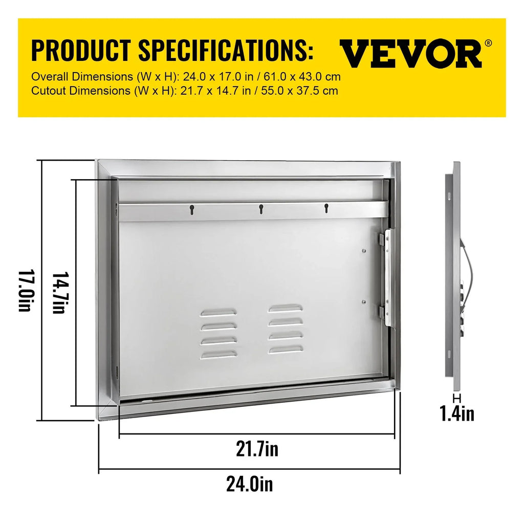 BBQ Access Door 24x17 Inch: Stainless Steel Single Horizontal Island Door with Vents