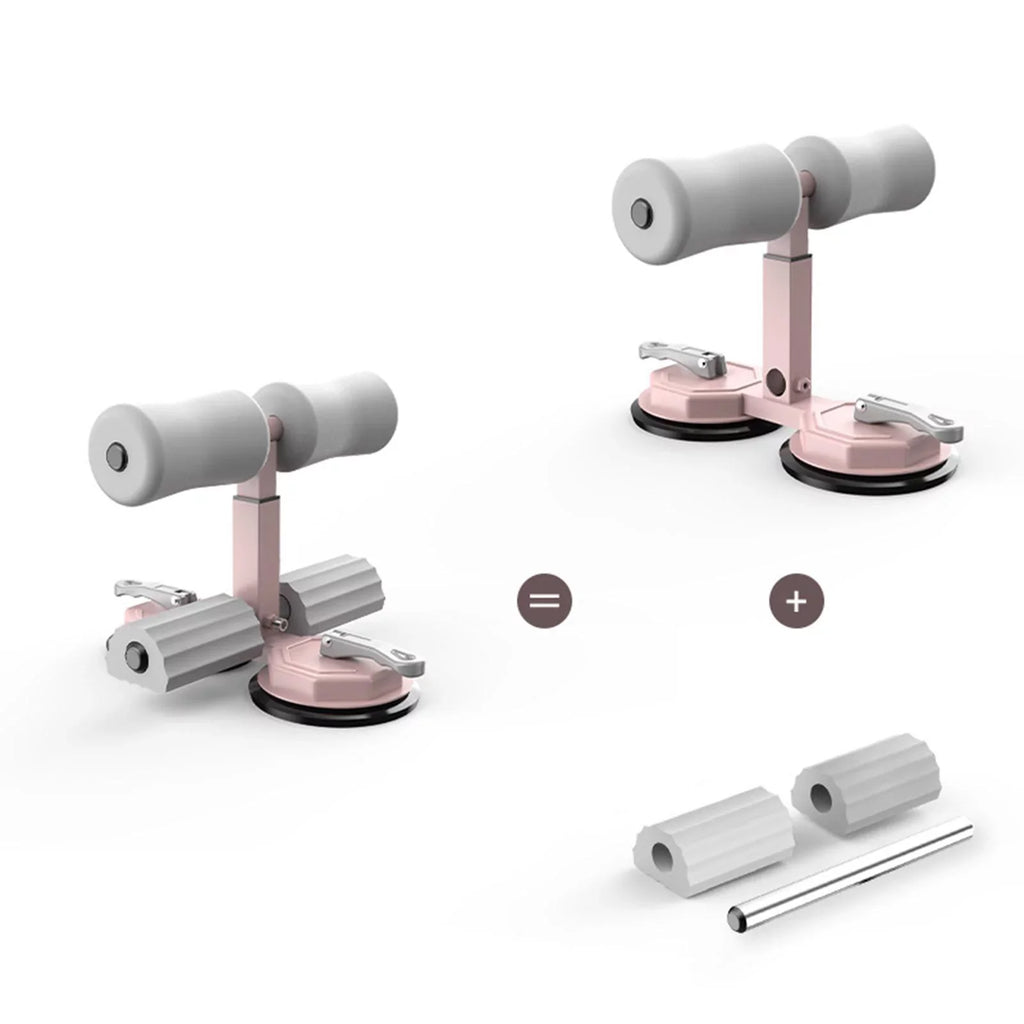 Floor Sitting Bar with Powerful Suction Cup 3 Height Settings Abs Equipment Abdominal Exercises - Pink Gray
