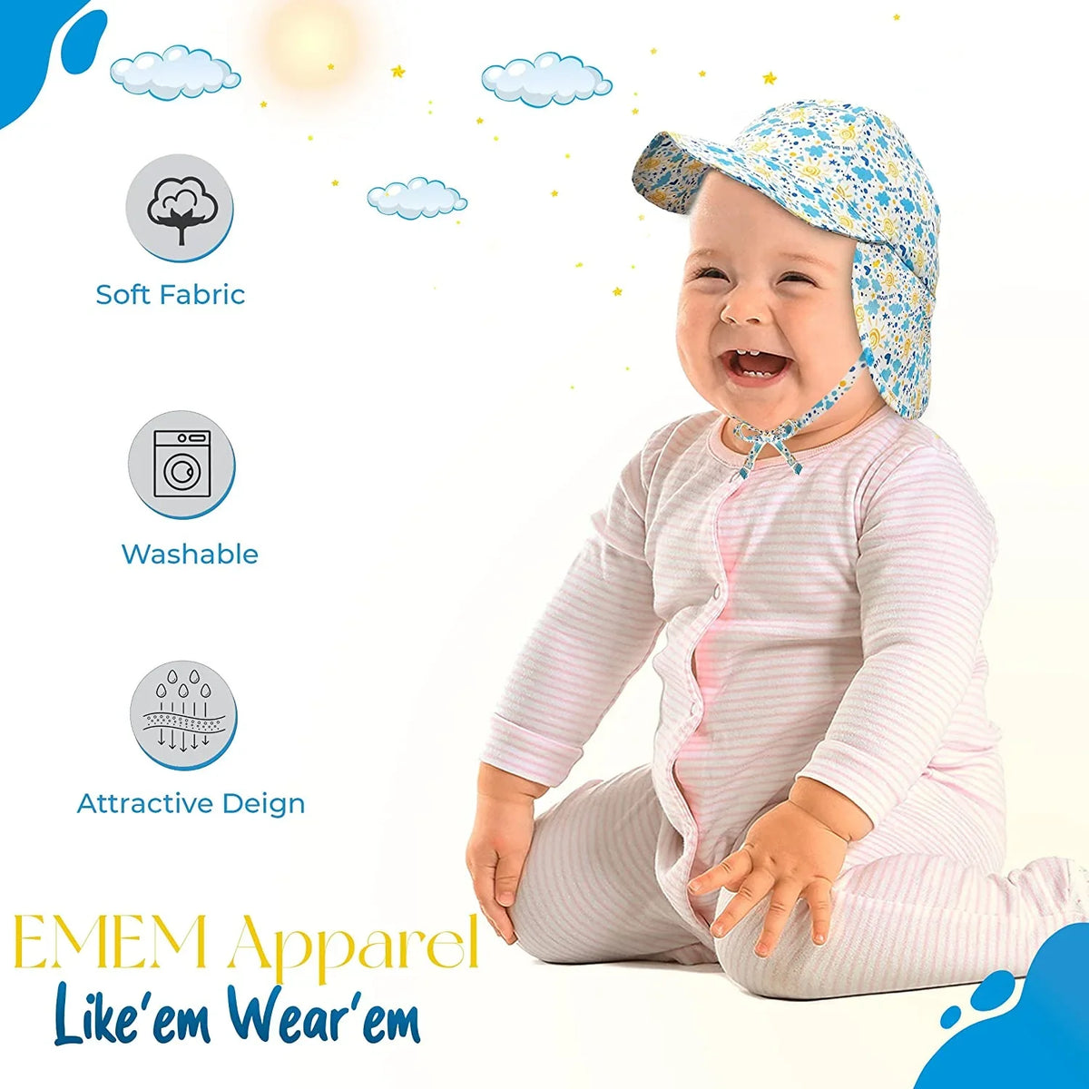 Baby Sun Hat UPF 50+ Protection Adjustable Infant Summer Beach Flap Hats Breathable Toddler Swim Pool Play Sunhat Wide Brim