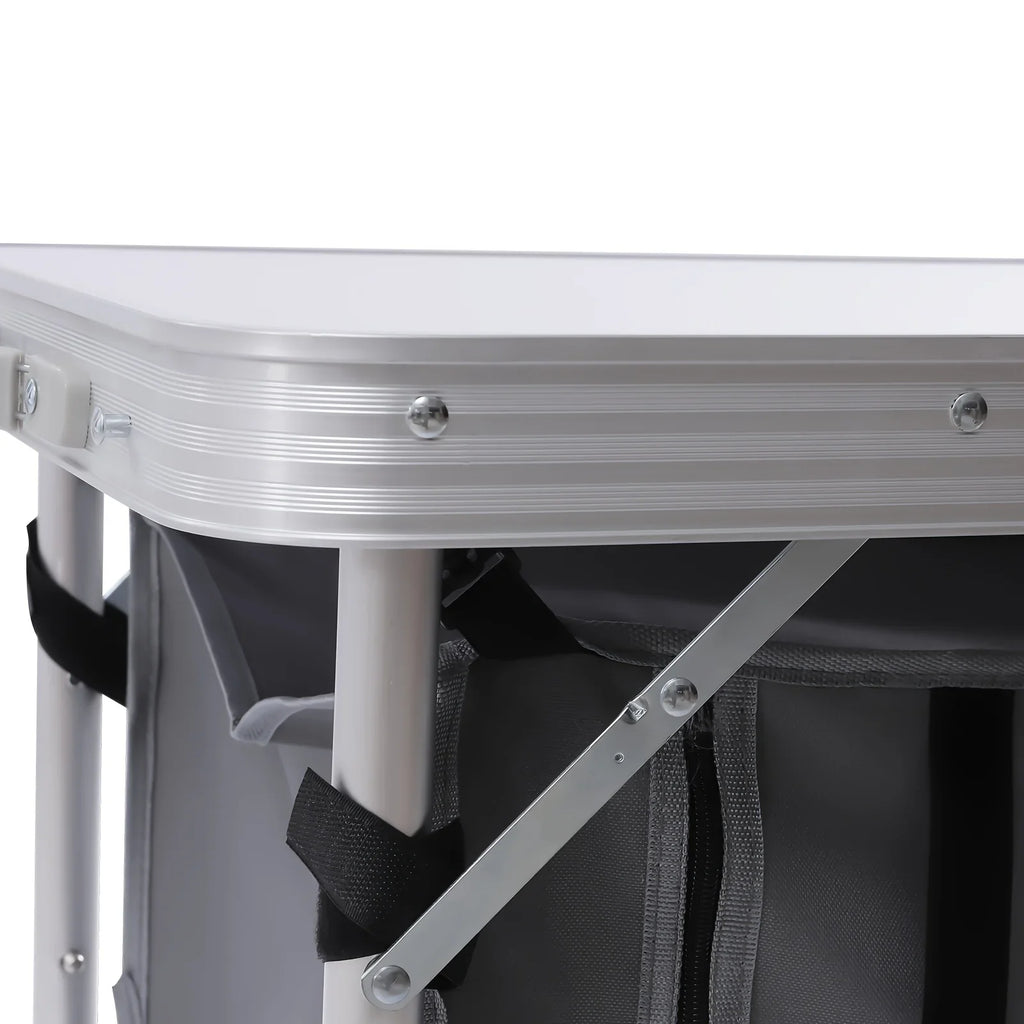 Folding Camping Table with Storage Compartment Lightweight Camp Kitchen Table Height Adjustable Indoor Outdoor Table Perfect for Tailgating Backyards BBQ Picnic