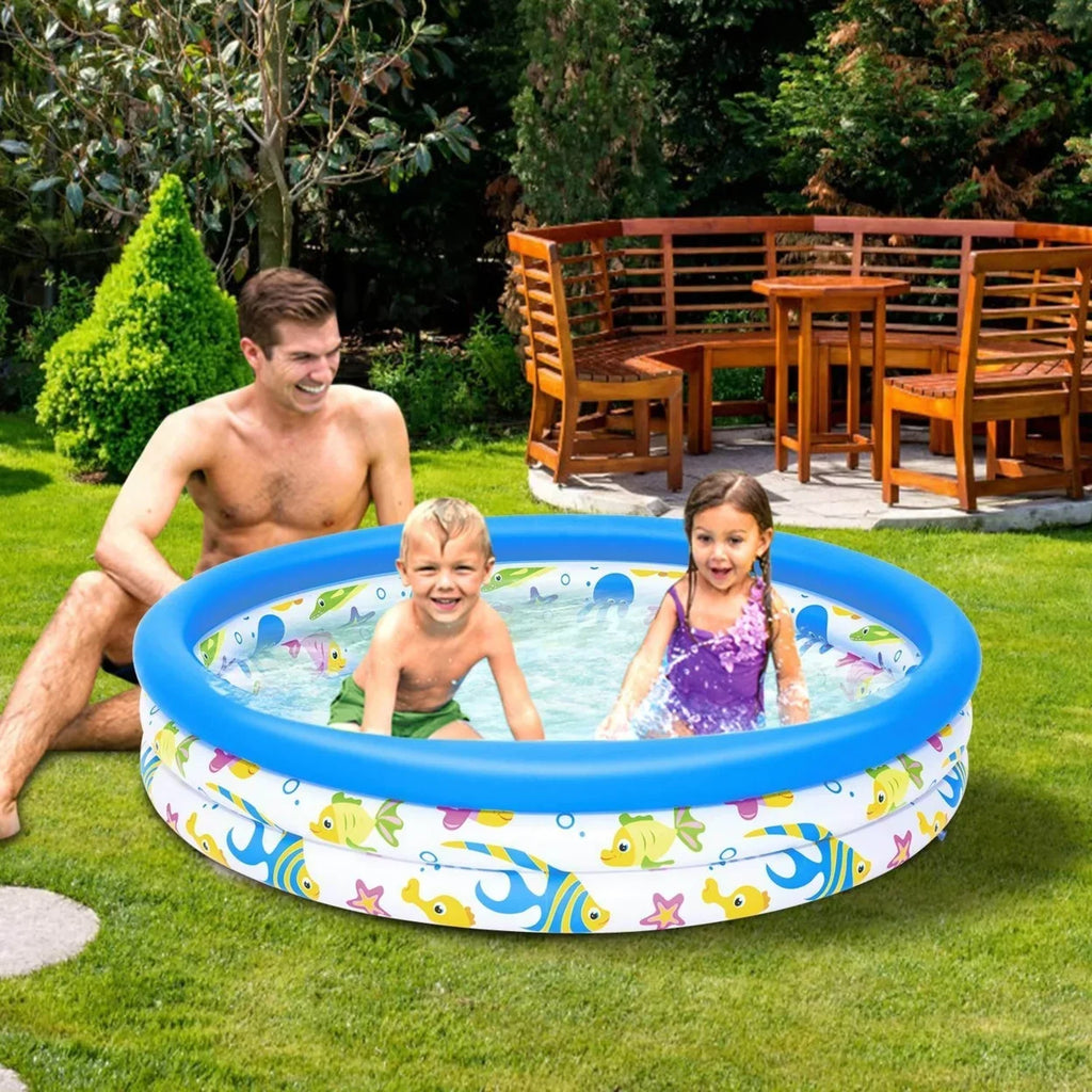 48x10In Air-filled Swimming Pool Blow Up Family Pool For 2 Kids Foldable Swim Ball Pool Center
