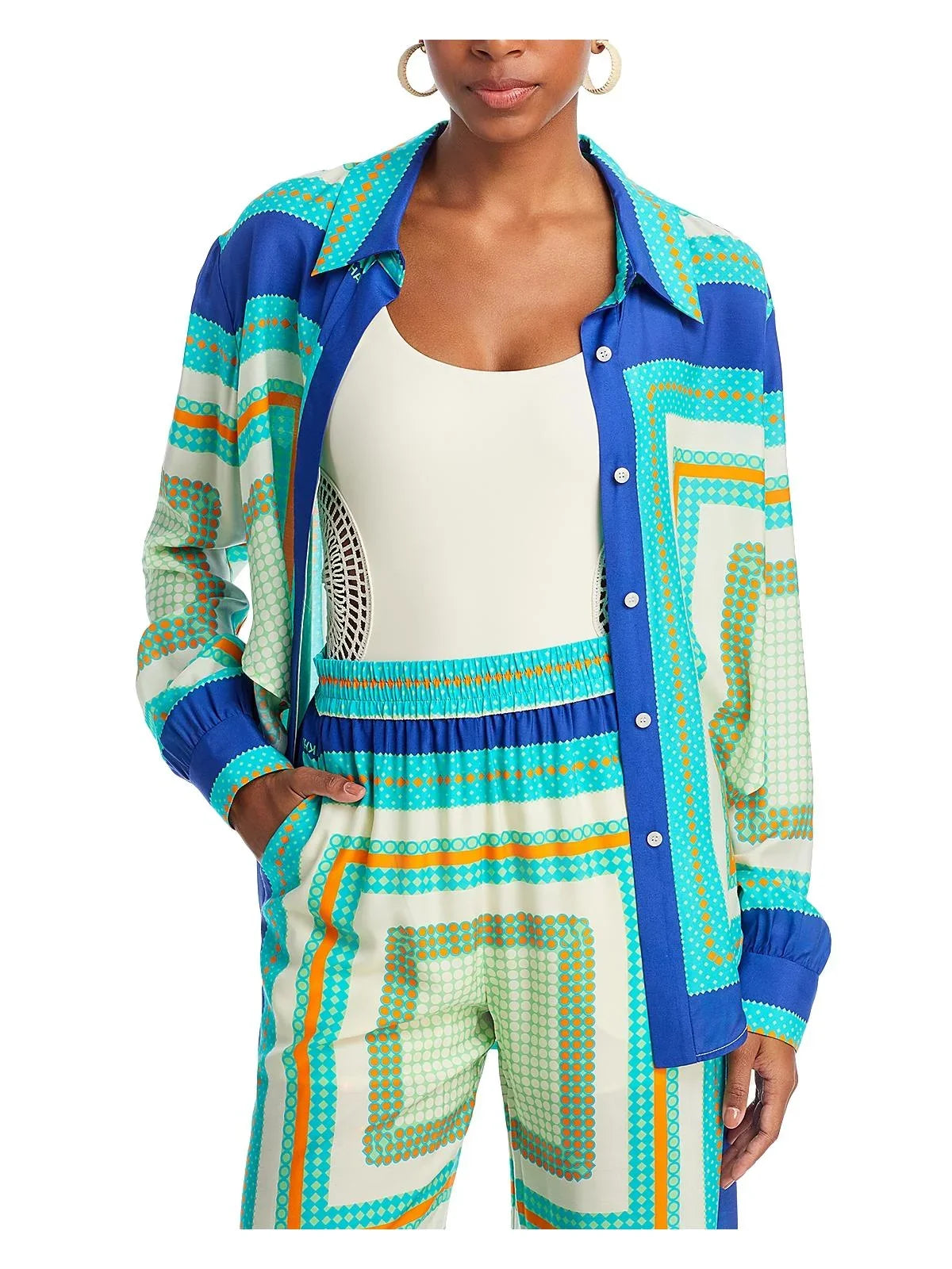 Jonathan Simkhai Womens Samson Silk Blend Shirt Cover-Up