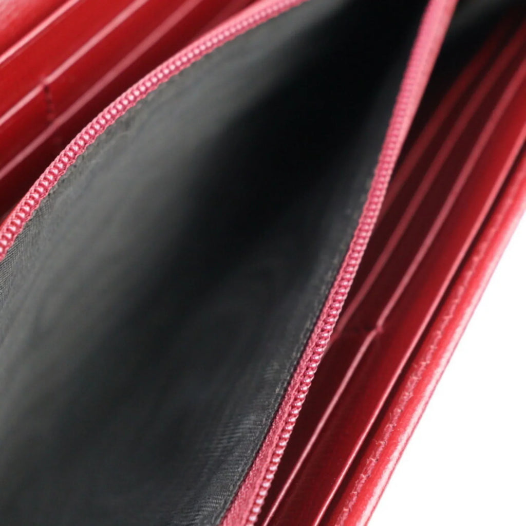 Pre-Owned GUCCI Gucci Interlocking G Marina Bifold Wallet 598531 Leather Red Bordeaux Gold Hardware Long (Good)