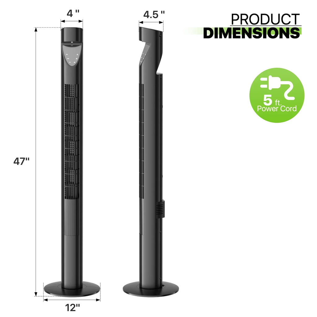 3-Speeds Tower Fan w/Remote & LED 47"Oscillating Bladeless Low Noise Fan USA