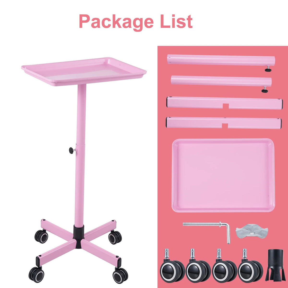 Bestauty Storage Shelf,Adjustable Salon Hair Color Wheels Movable Salon Wheels Tattoo Salon Pink Hair Wheels Salon Use Salon Clinic Spa Beauty Salon Clinic Professionals Wheels Tattoo Cart