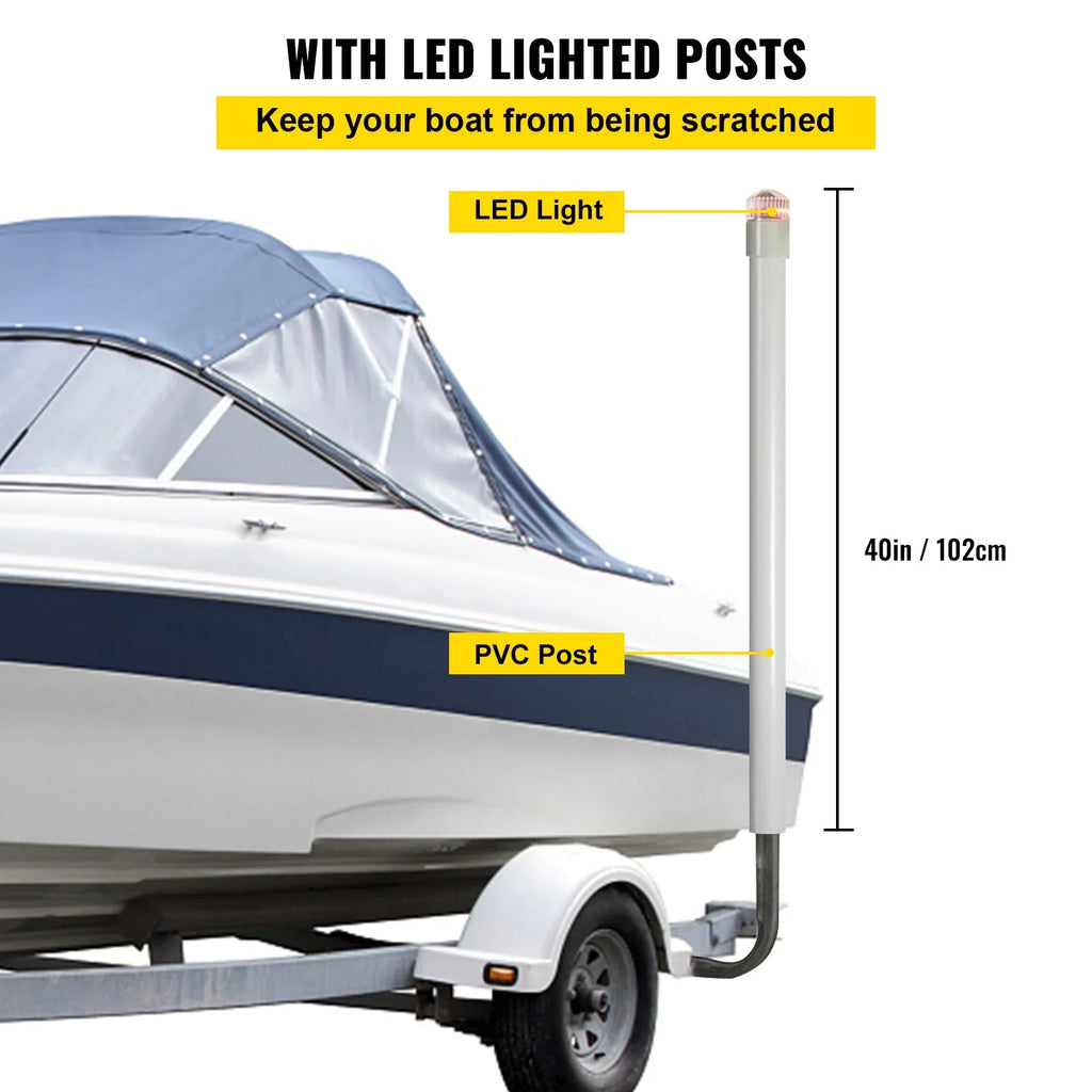 VEVORbrand Boat Trailer Guide-on, 40", 2pcs Galvanized Steel Trailer Post Guide on, with LED-Lighted Polyvinyl Tube Covers, Mounting Hardware Included, for Ski Boat, Fishing Boat or Sailboat Trailer