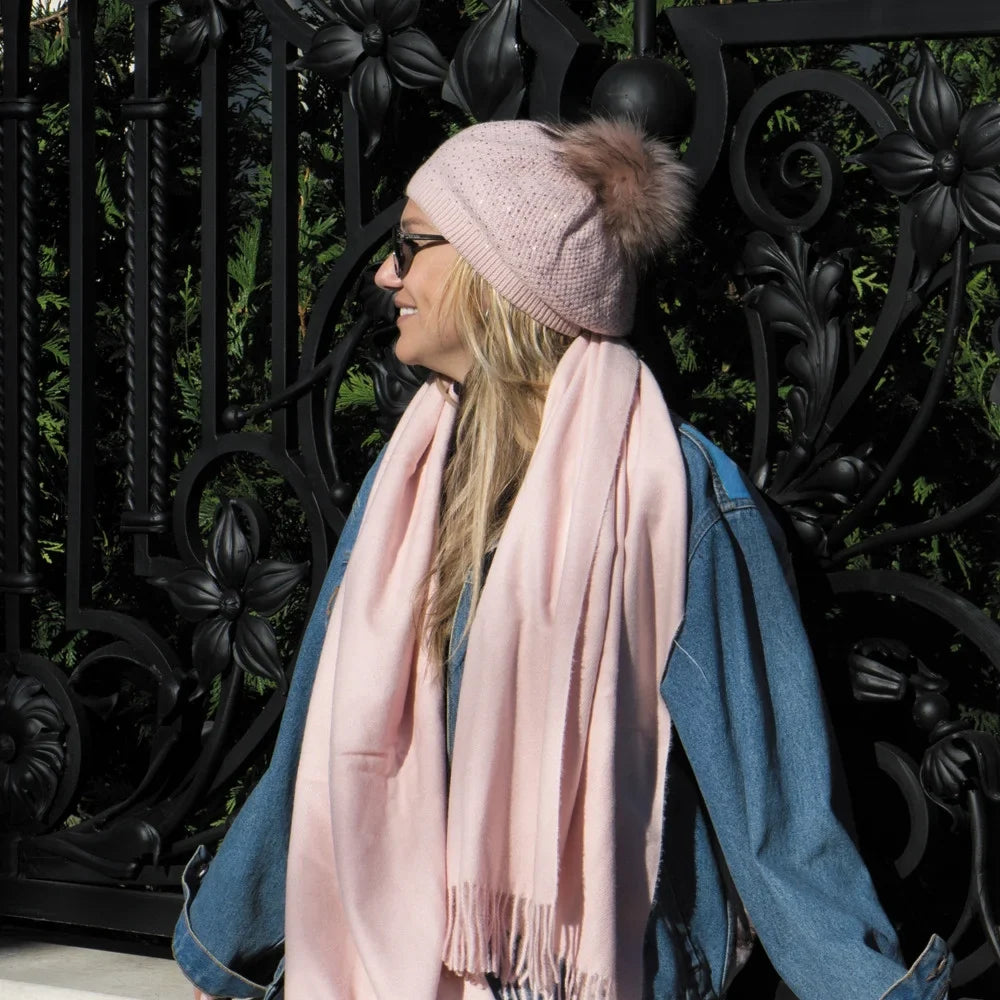 Dreamy Scarf with Tassels 27.6x74.8-inch Virgin Wool Soft Pink Warm Scarf for Women