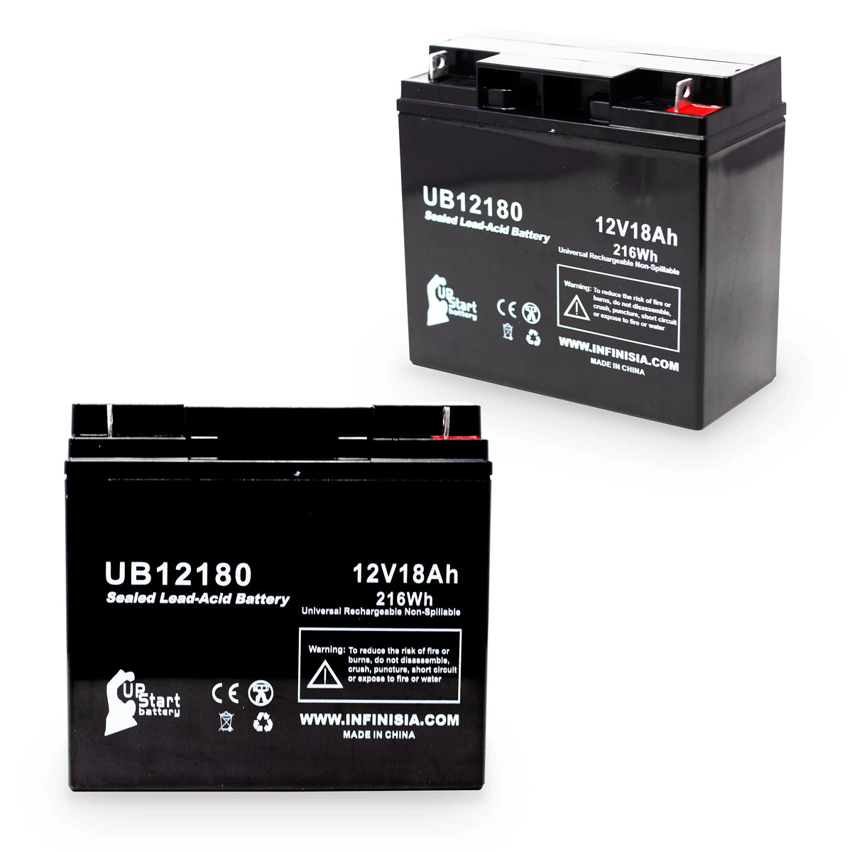 2x Pack - Compatible EAGLE PICHER BATTERIES CFM12V18 Battery - Replacement UB12180 Universal Sealed Lead Acid Battery (12V, 18Ah, 18000mAh, T4 Terminal, AGM, SLA)