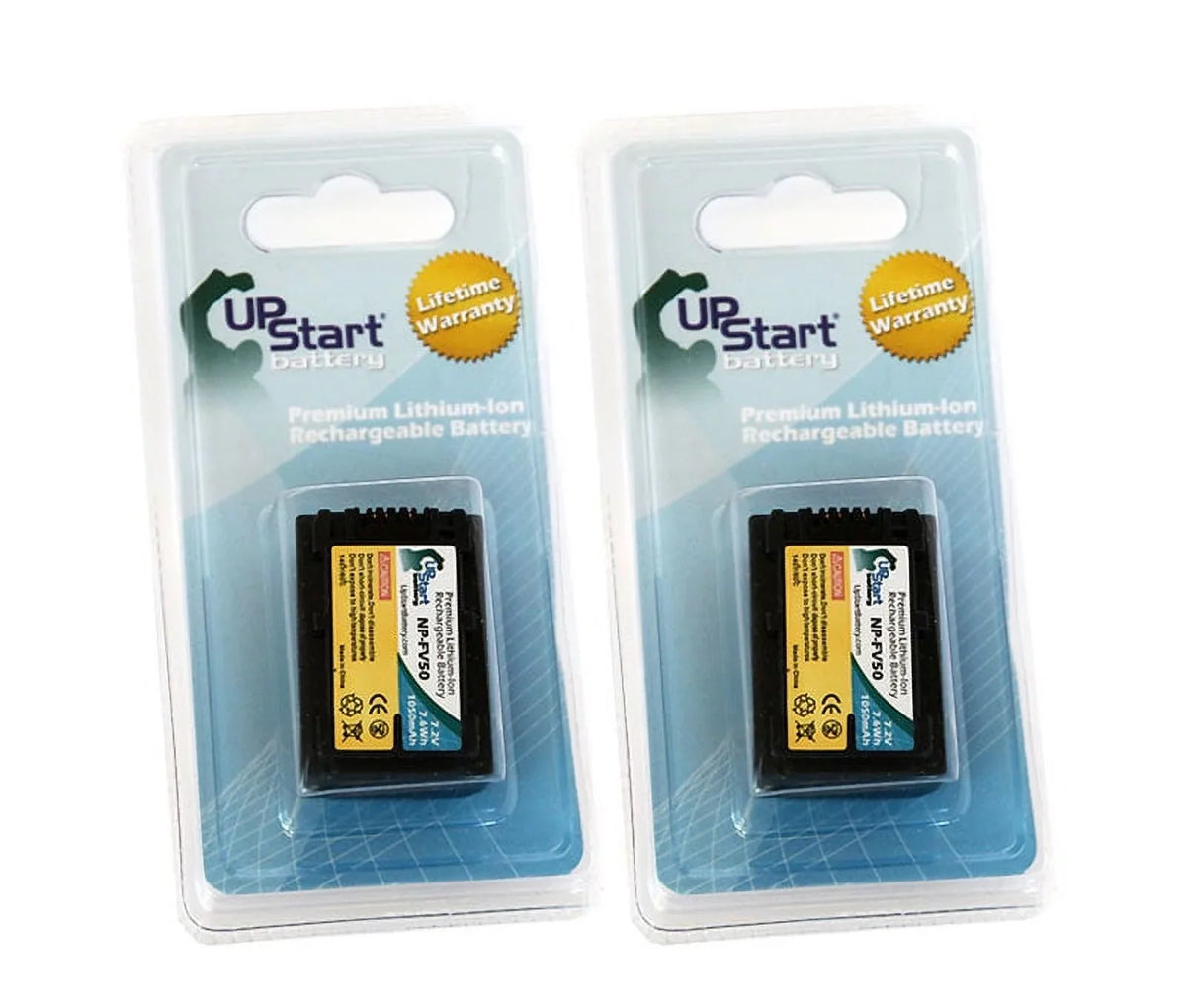 2x Pack - UpStart Battery Sony DCR-SX63 Battery - High Capacity Replacement Sony NP-FV50 Digital Camera Battery (1050mAh, 7.2V, Lithium-Ion)