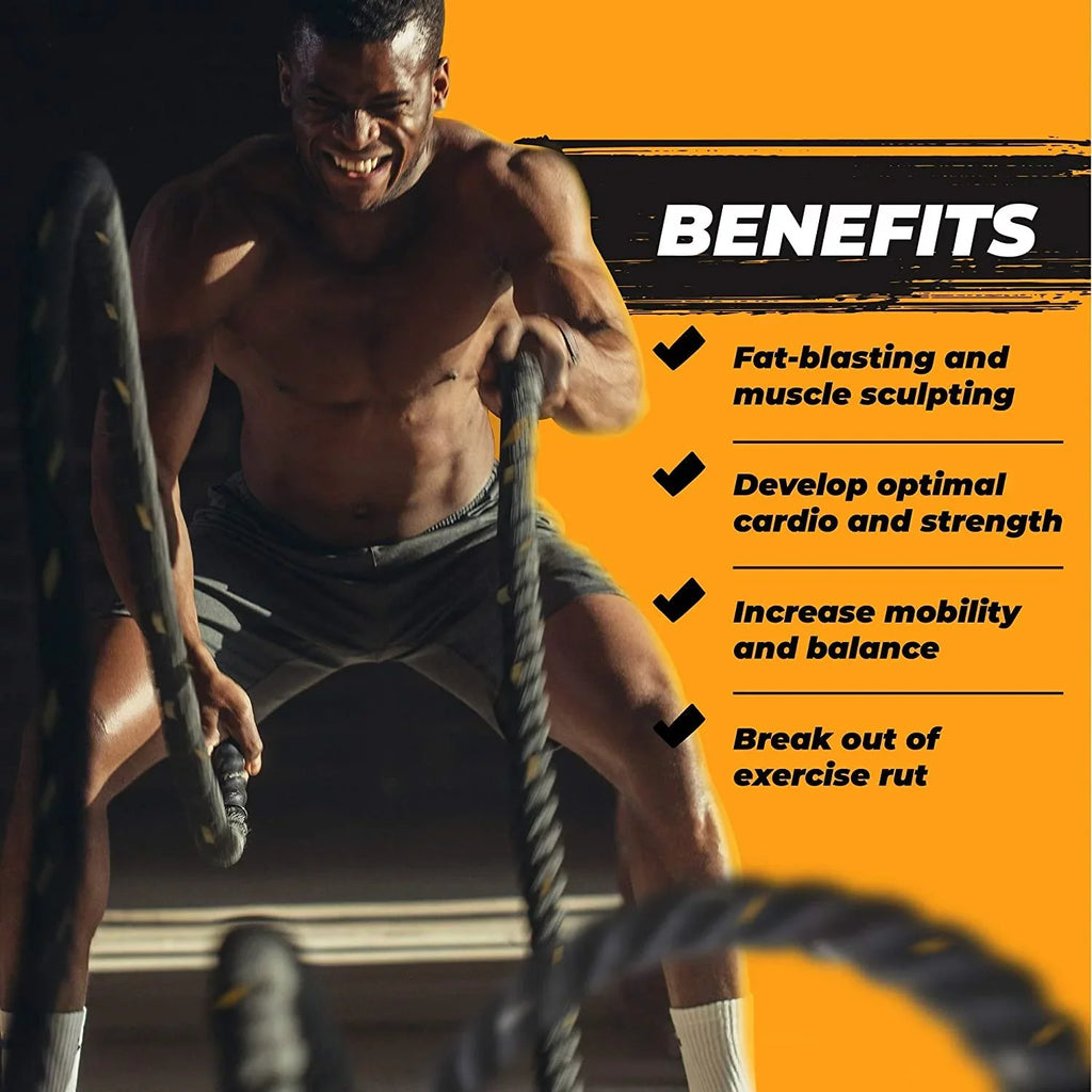 Battle Ropes 1.5 inch 30 ft - Polyester Workout Rope Heavy for Home Body Workouts Building Muscle, Black